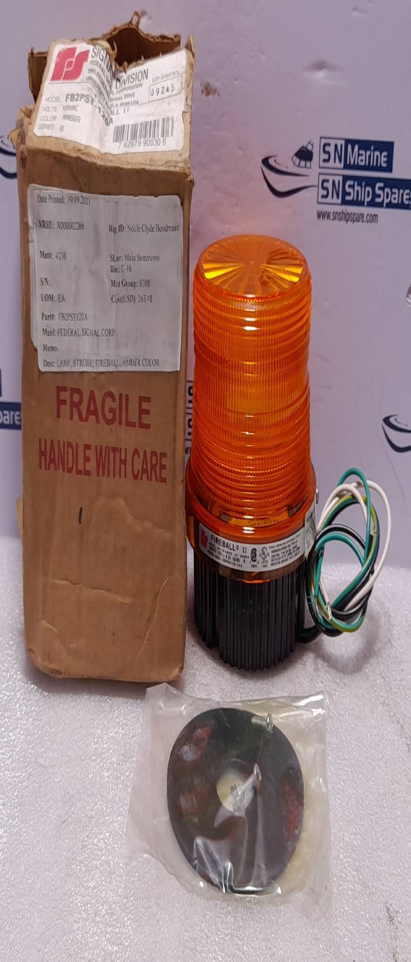 Federal Signal FB2PST-120A Ser B Fireball II Amber Strobe Light FB2PST 120V~ 0.25A 50/60Hz 