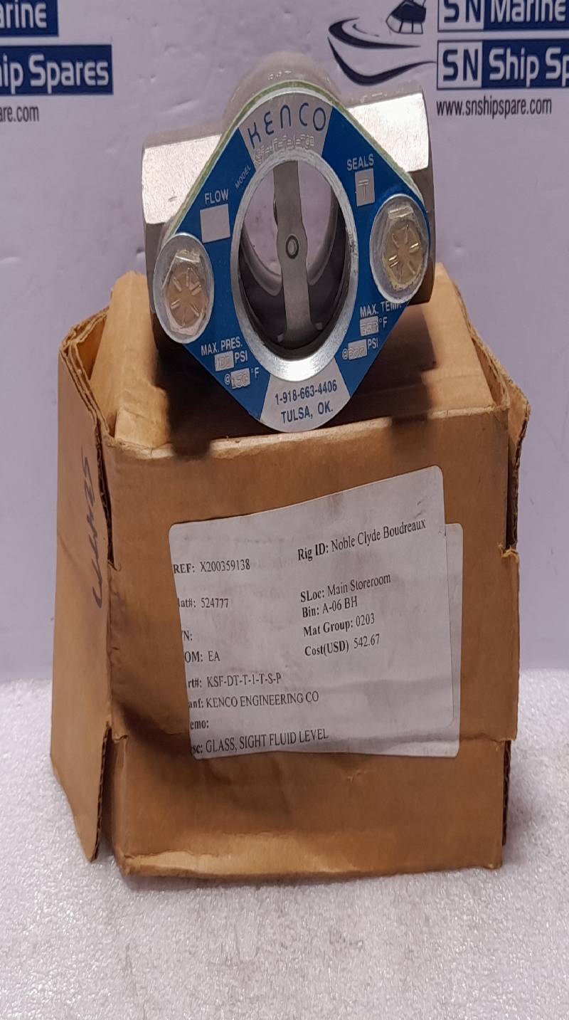 Kenco KSF-HT-T-1-TSP Sight Flow Indicator Max Press 400PSI @ 150◦F Max Temp 350◦F @ 200PSI