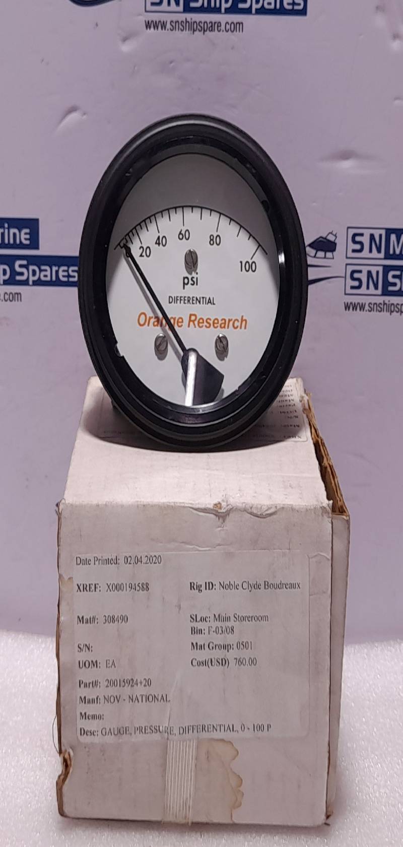 Orange Research 1201PG#71908 Differential Pressure Gauge 0-100 PSID
