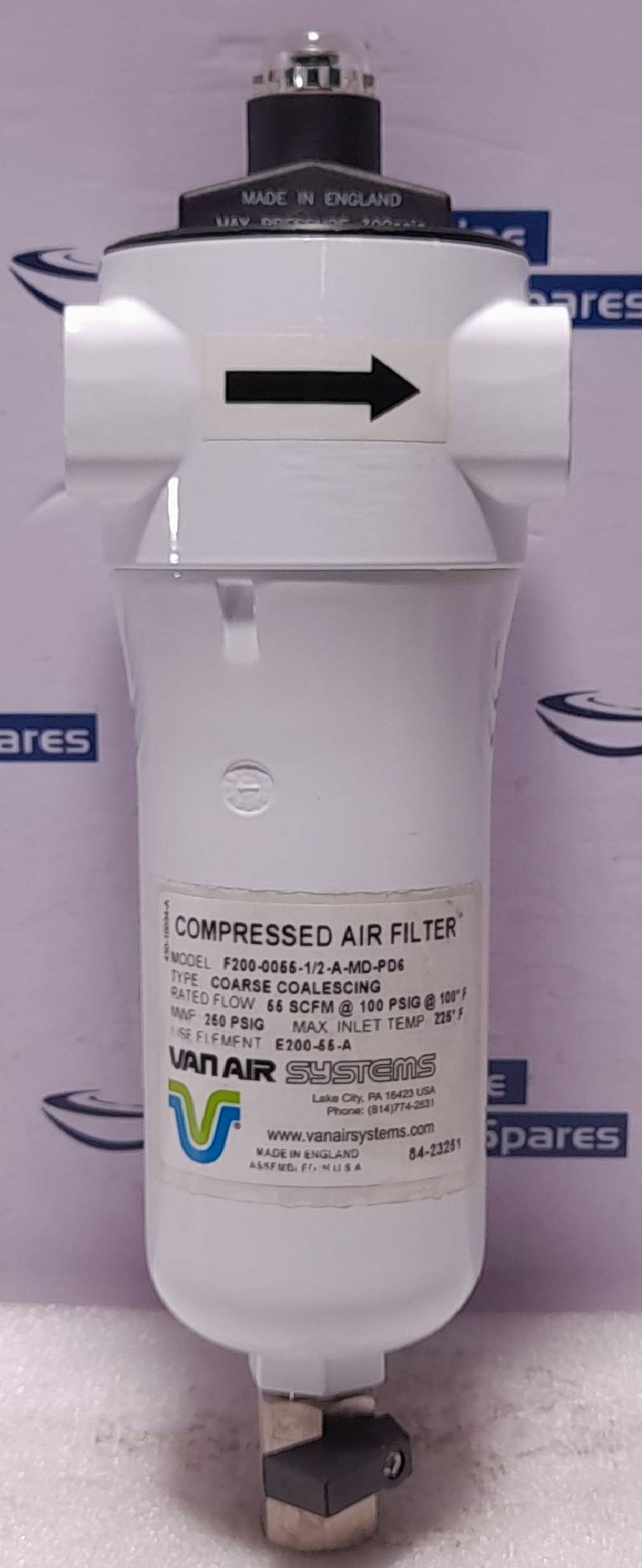 Van Air Systems F200-0055-½-A-MD-PD6 Coarse Coalescing Compressed Air Filter 
