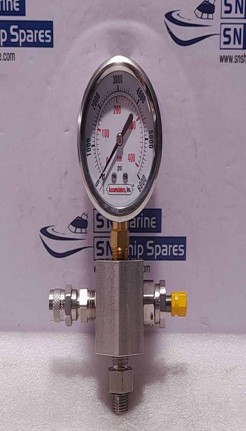 Accumulators AI-PM6-000-SS Monitor Pressure Gauge 0-6000 PSI 0-400 Bar AIPM6000SS