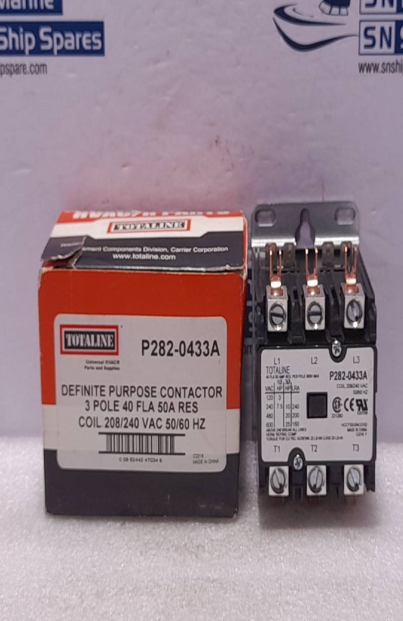 Totaline P282-0433A Definite Purpose Contactor 3P 208/240VAC 50/60Hz 40FLA 50A Res
