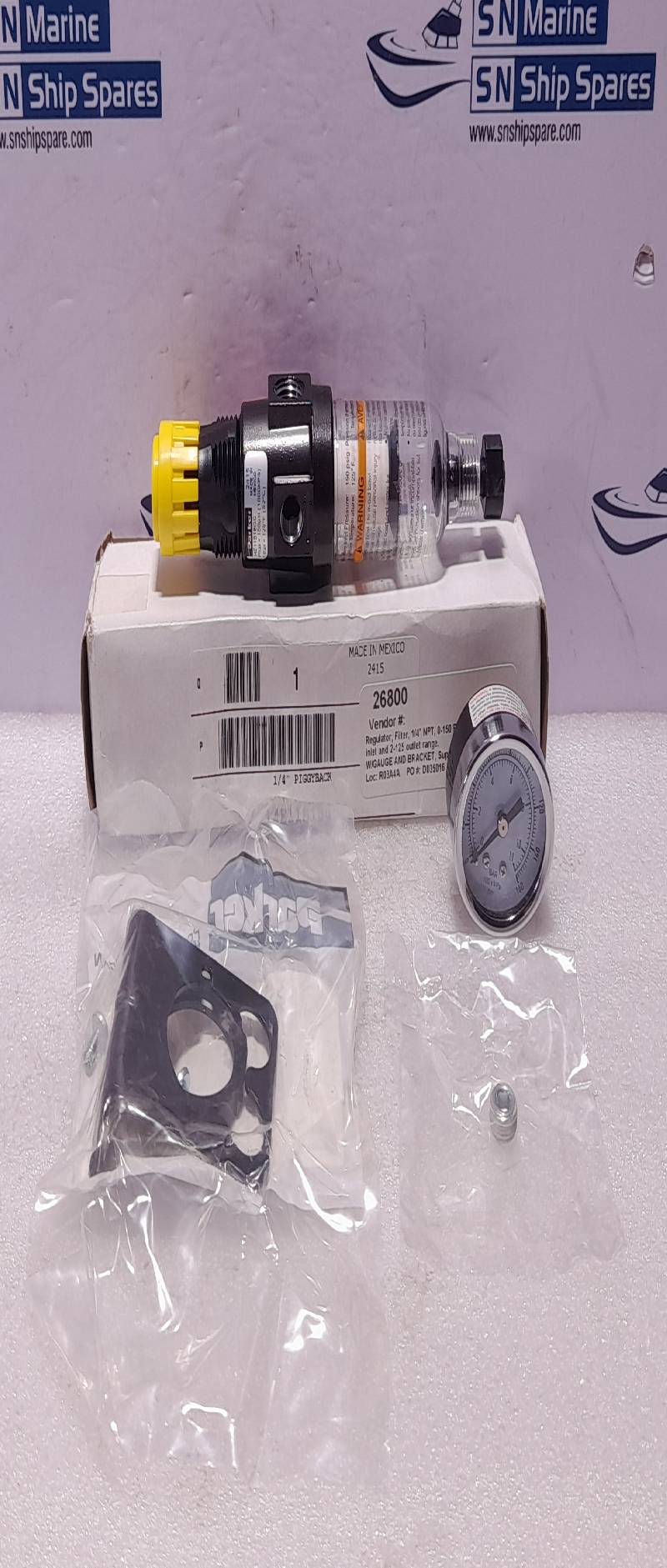 Parker 14E11B18GC Filter Regulator ¼” Piggyback Pmax 150 PSI Tmax 125°F With Gauge