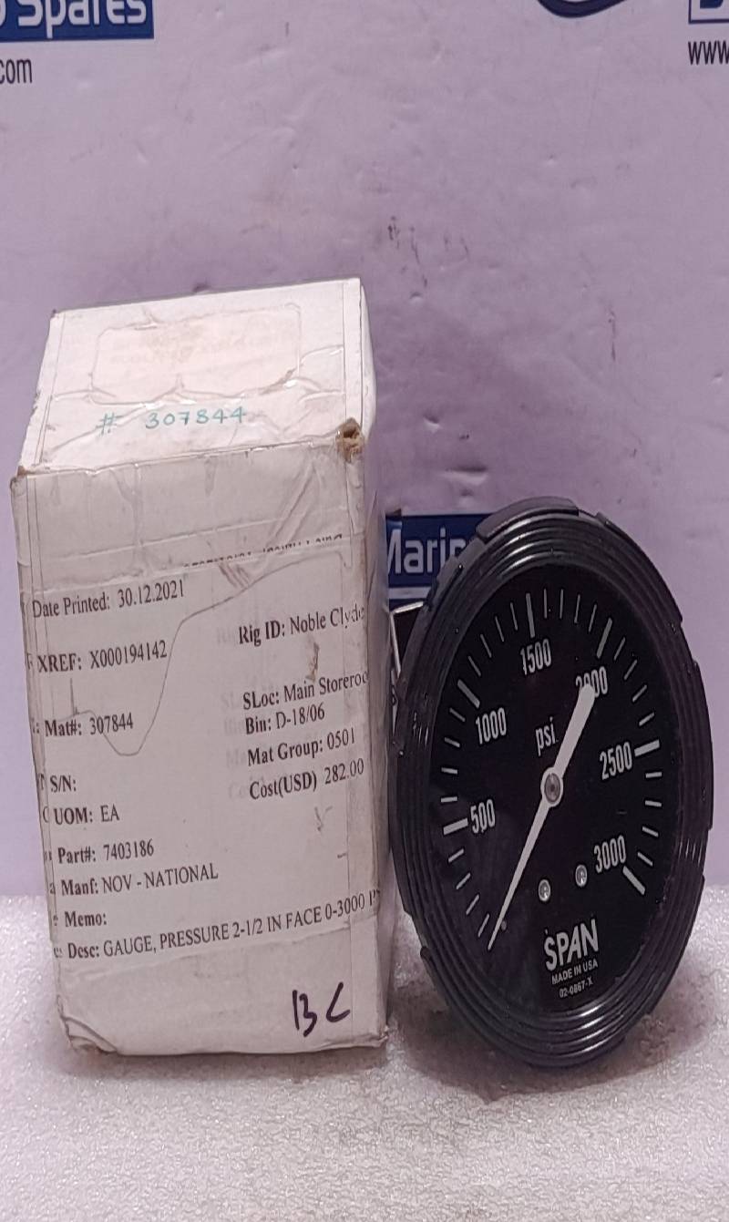 Span 02-0867-X Pressure Gauge 0-3000Psi 2-1_2 In Face Nov-National 7403186