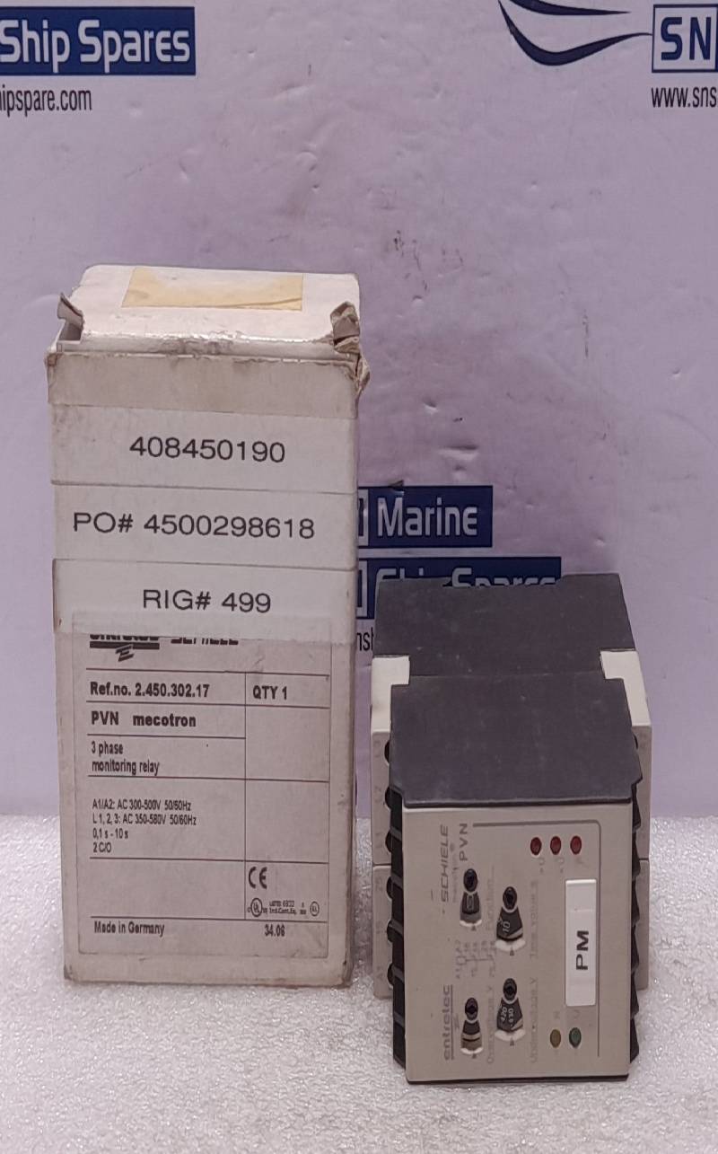 Entrelec Schiele 2.450.302.17 PVN mecotron 3 Phase Monitoring Relay 0.1s-10s