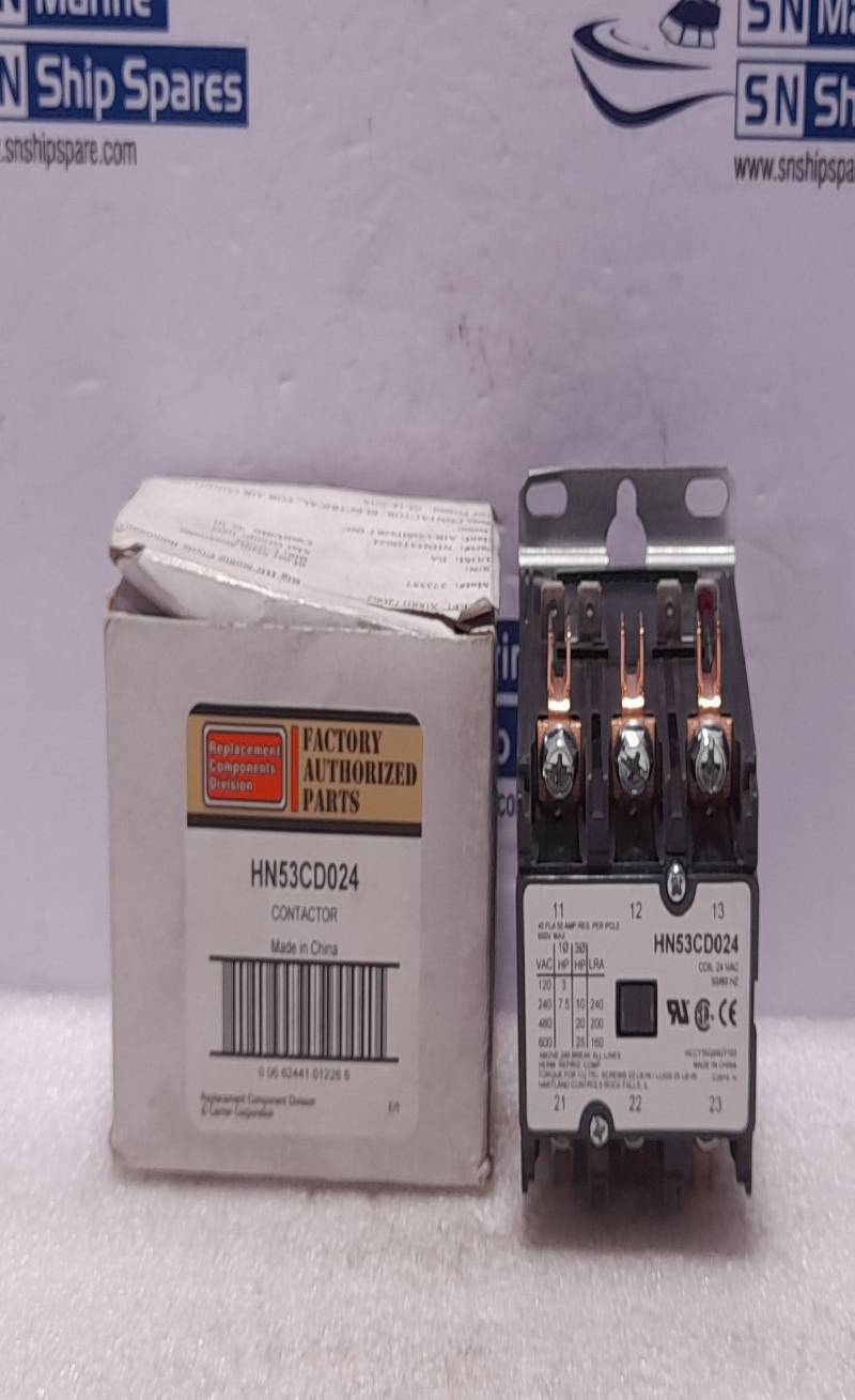 Carrier HN53CD024 Contactor 24VAC 50/60Hz 40FLA 50Amp Res Per Pole 600V Max