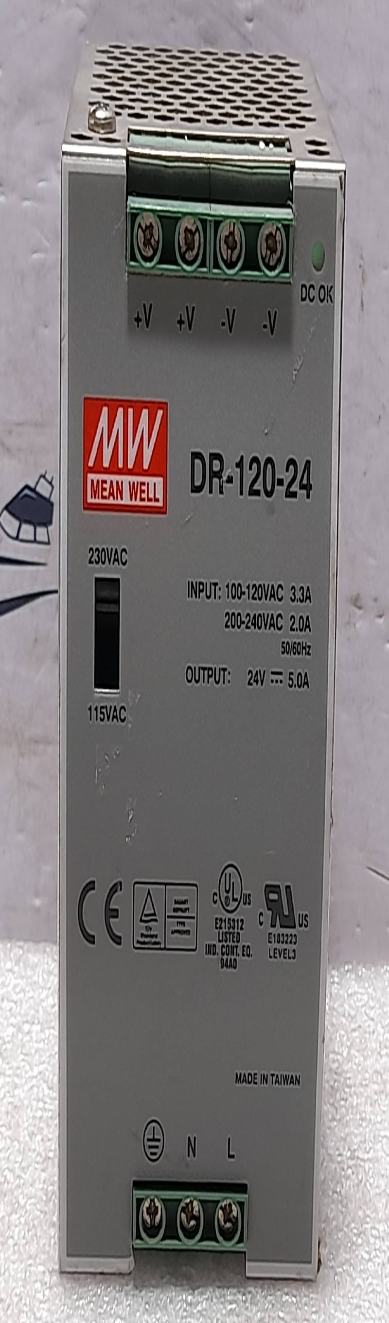 Mean Well DR-120-24 Power Supply 100-120VAC 3.3A 200-240VAC 2.0A