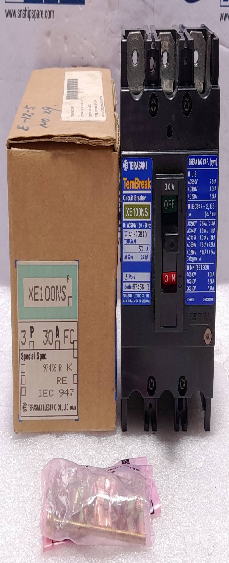 Terasaki Electric XE100NS TemBreak Circuit Breaker 30A 3POLE 50/60Hz
