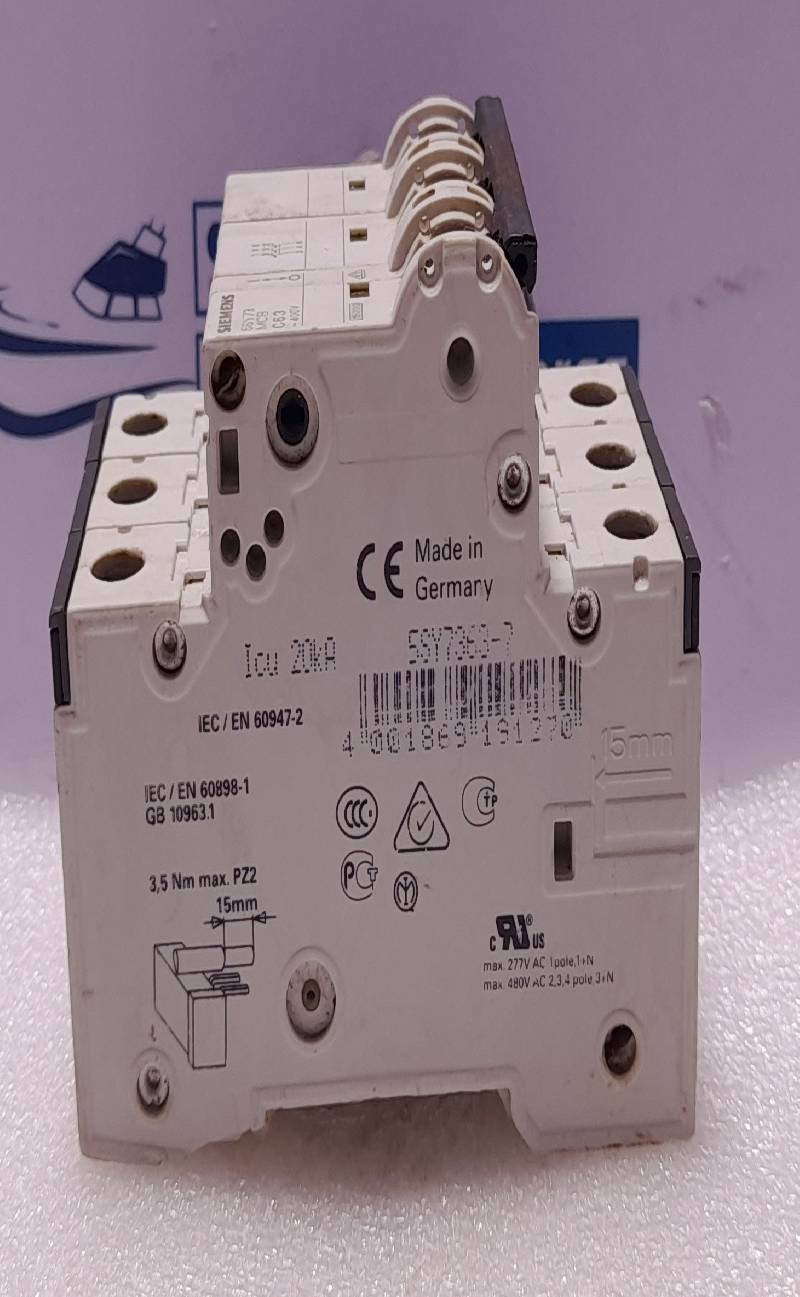Siemens 5SY73 MCB C63 400V 277VAC 1Pole,1+N 480V AC 2,3,4 Pole 3+N