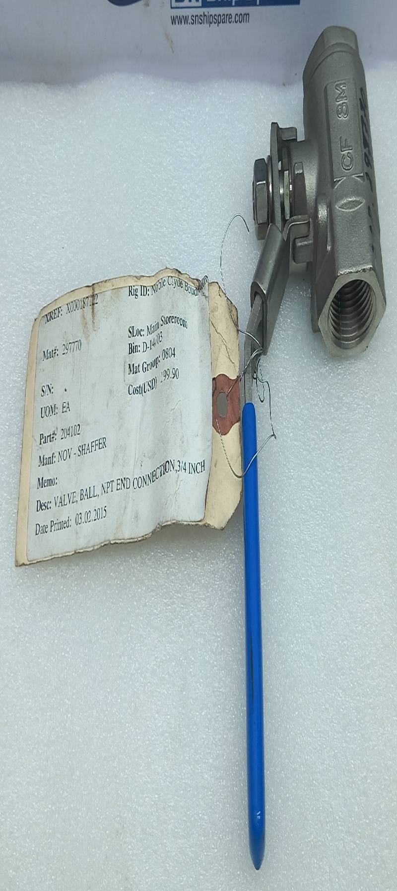 Flowserve 28207DRR NPT End Connection Ball Valve 3/4 Inch NOV 204102