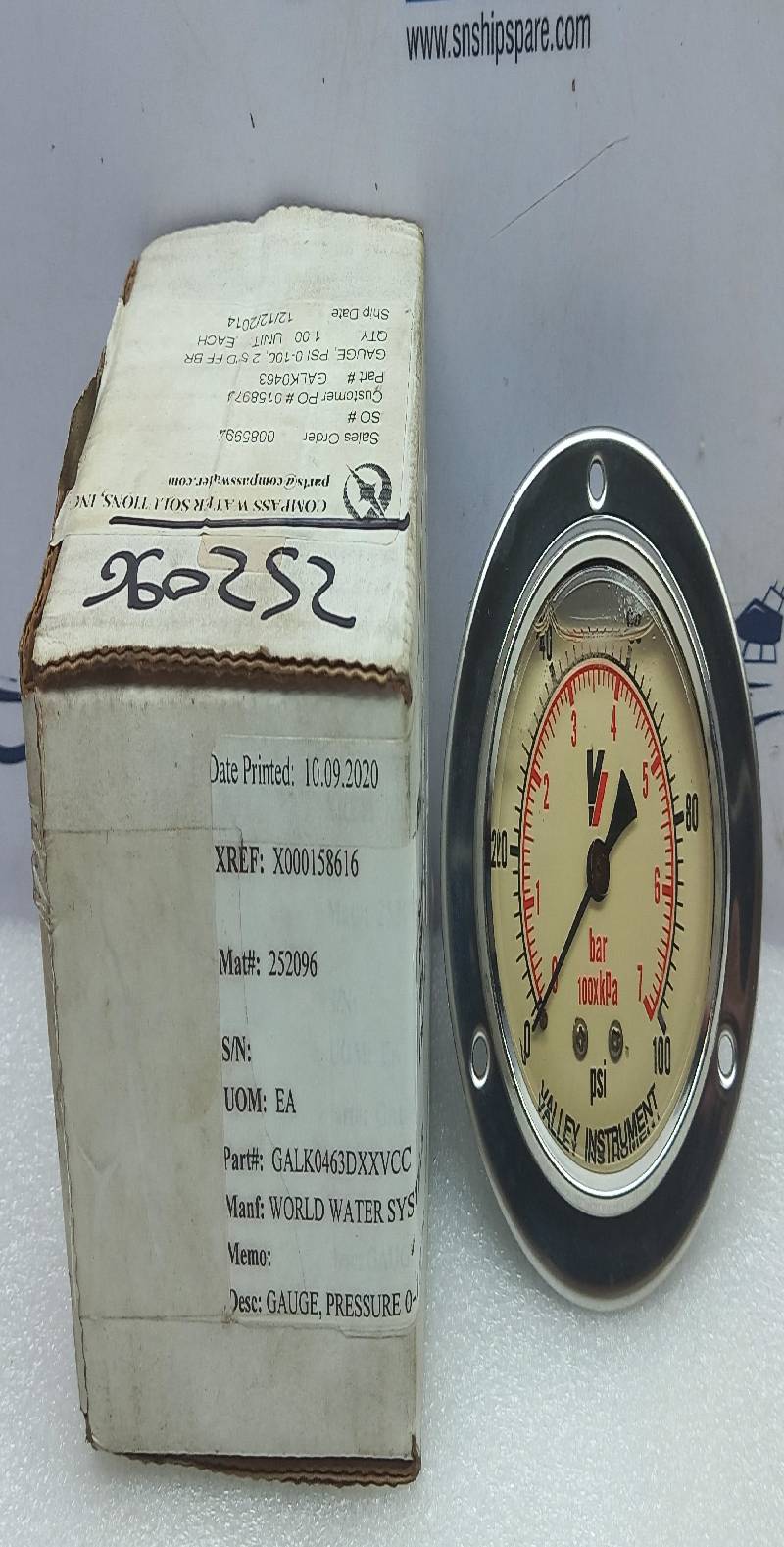 Valley Instruments GALK0463 Liquid Filled Pressure Gauge 0-100Ps