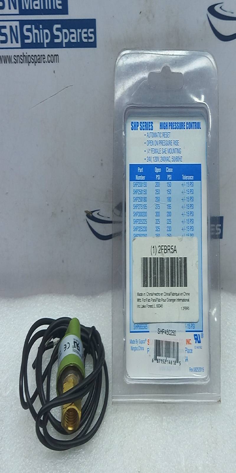 Supco SHP450250 High Pressure Control Switch 24V 120V 240Vac 50/60Hz