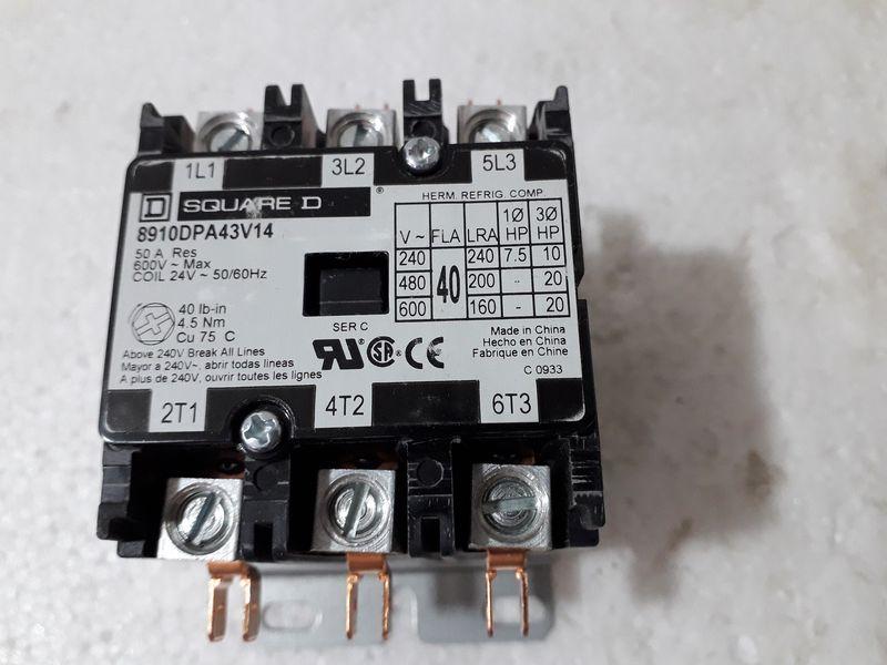 Square D 8910DPA43V09 definite purpose contactor series C 40 fla 50 a res 3 pole 