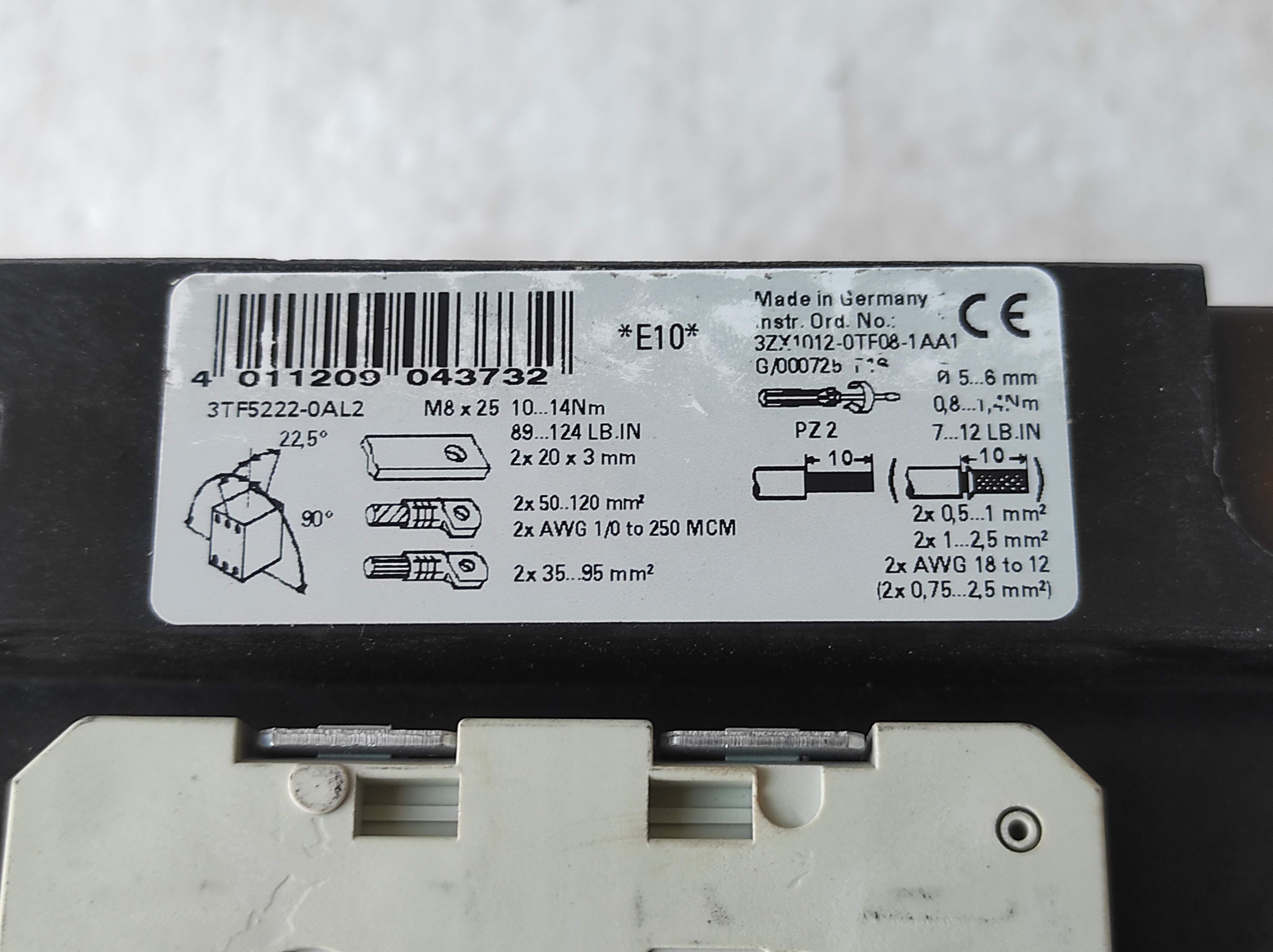 Siemens 3TF52 22-0AL2 Contactor 230V 50_60Hz