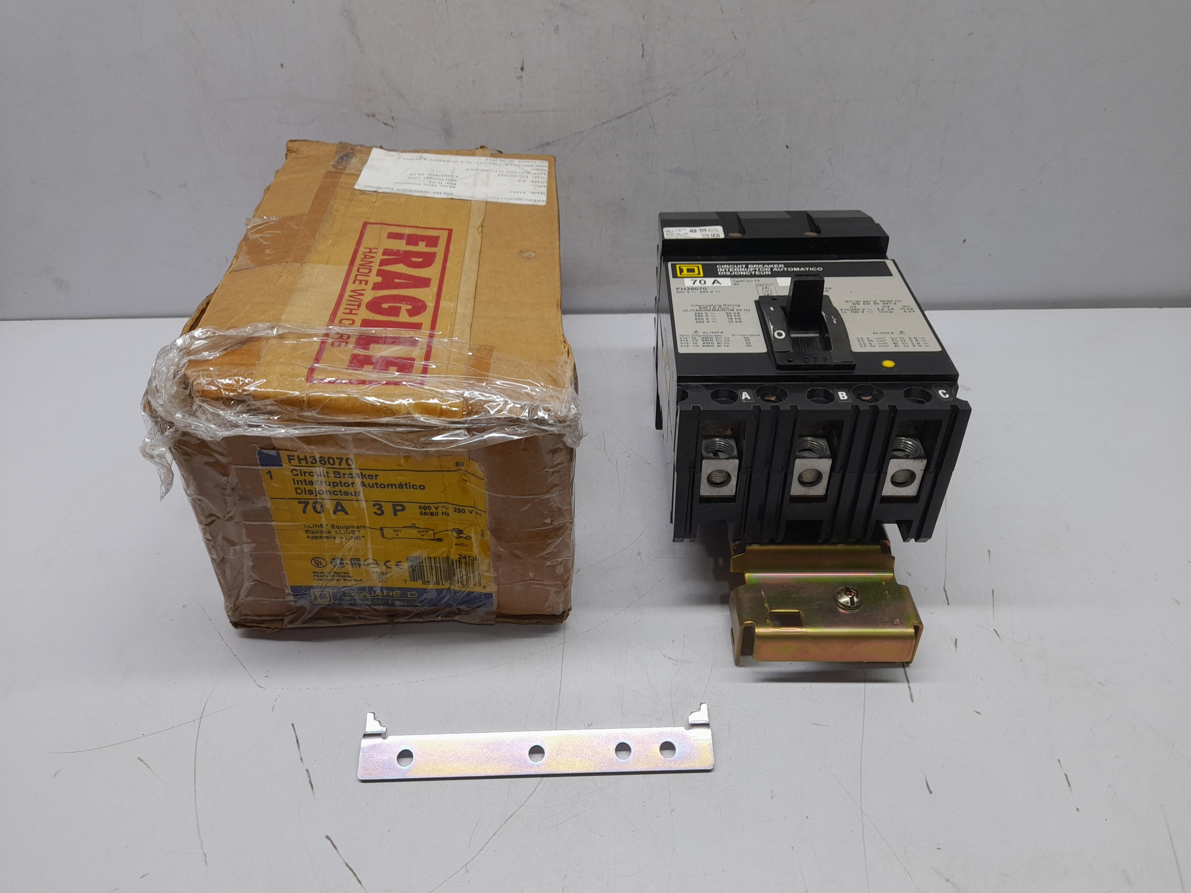 Square D FH36070 Circuit Breaker 600V~ 250VDC 50_60Hz 70A 3P