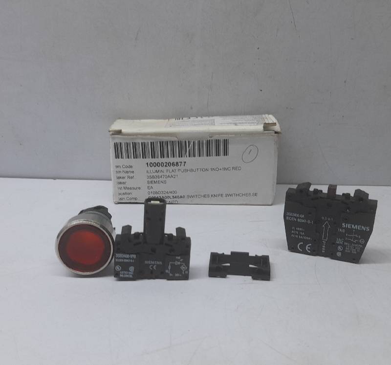 Siemens 3SB3 647-0AA21 Illuminated Flat Red Pushbutton 1NO+1NC 3SB36470AA21