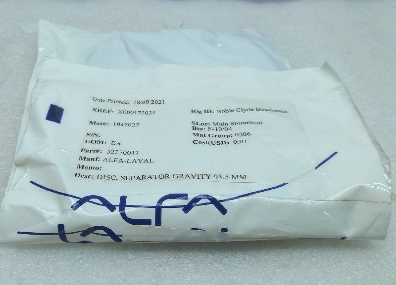 Alfa-Laval 52270013 Gravity Separator Disc 93.5MM 2PCs In Lot