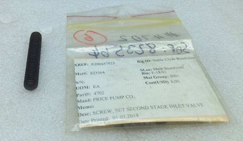 Price Pump 4702 Second Stage Inlet Valve Screw Set 6PCs In Lot