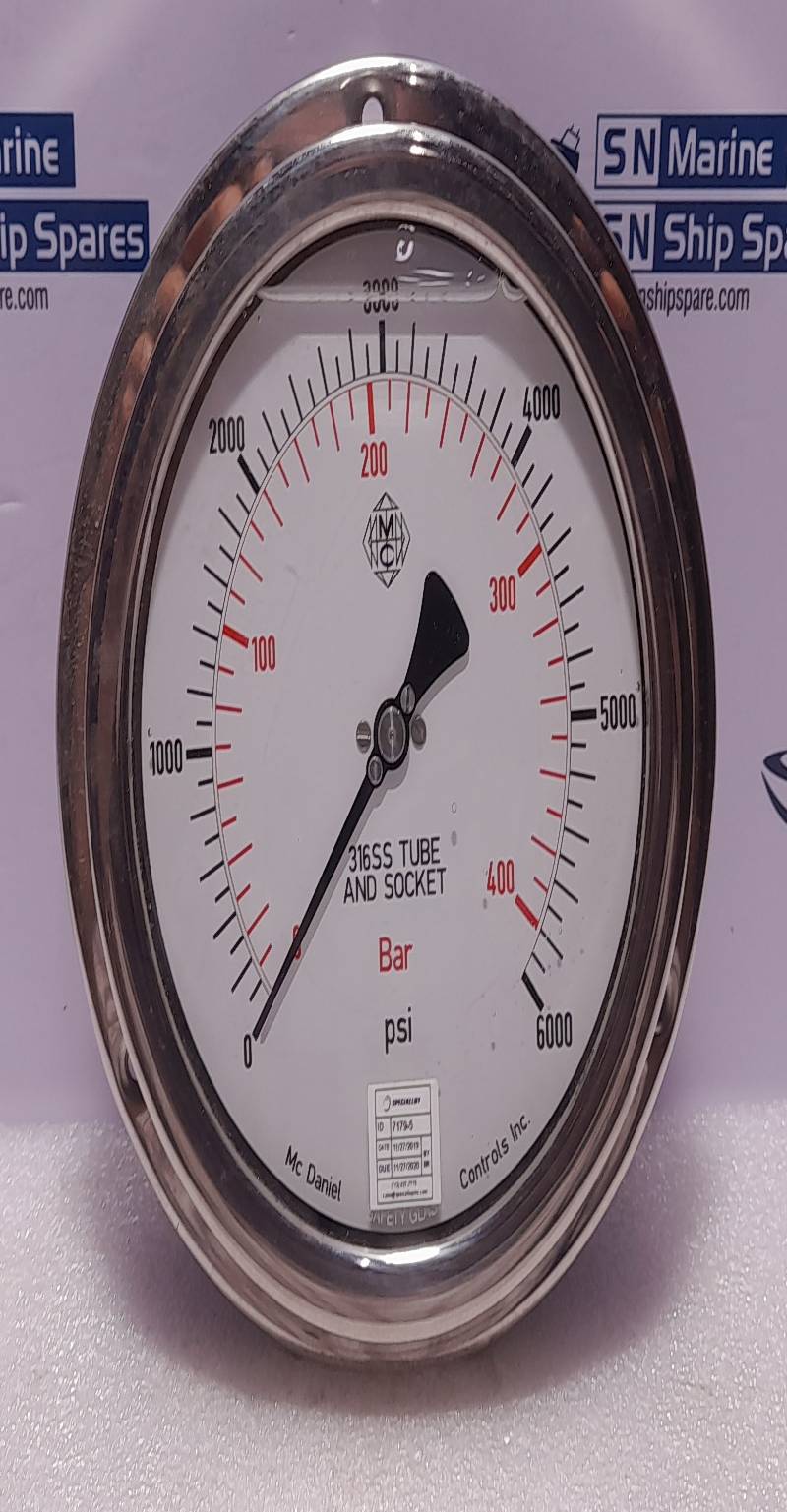 Mc Daniel 7179-5 0-400 Bar 0-6000 PSI NOV 4005075 Pressure Gauge 4In Face