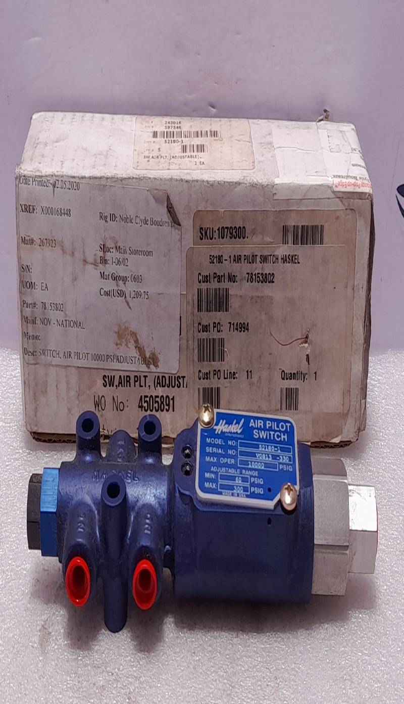 Haskel 52180-1 Air Pilot Switch NOV 78153802 521801 Max Oper 10000 PSIG