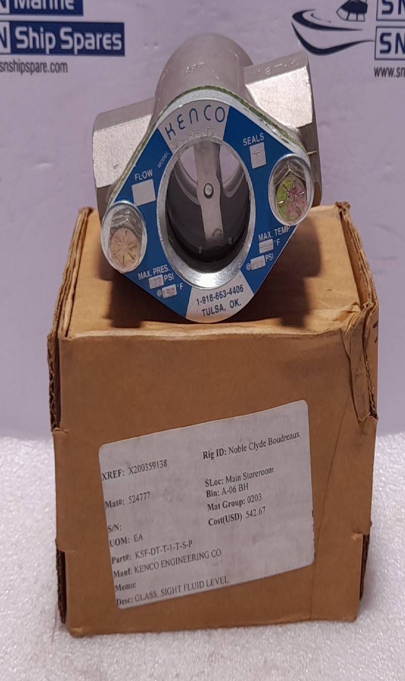 Kenco KSF-HT-T-1-TSP Sight Flow Indicator Max Press 400PSI @ 150◦F Max Temp 350◦F @ 200PSI