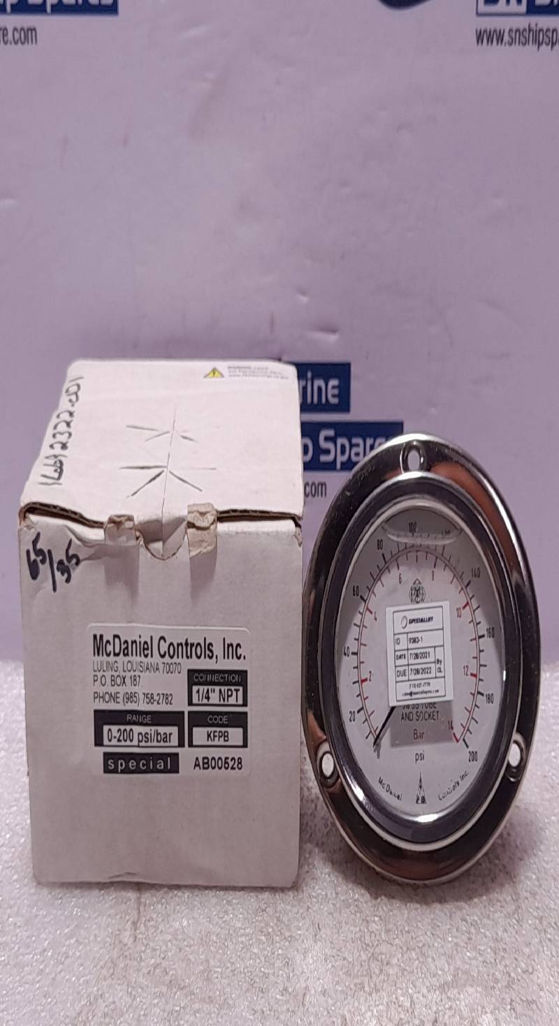 McDaniel Controls 0-200 PSI 0-14 Bar ¼” NPT Pressure Gauge NOV 4005105 Rev A