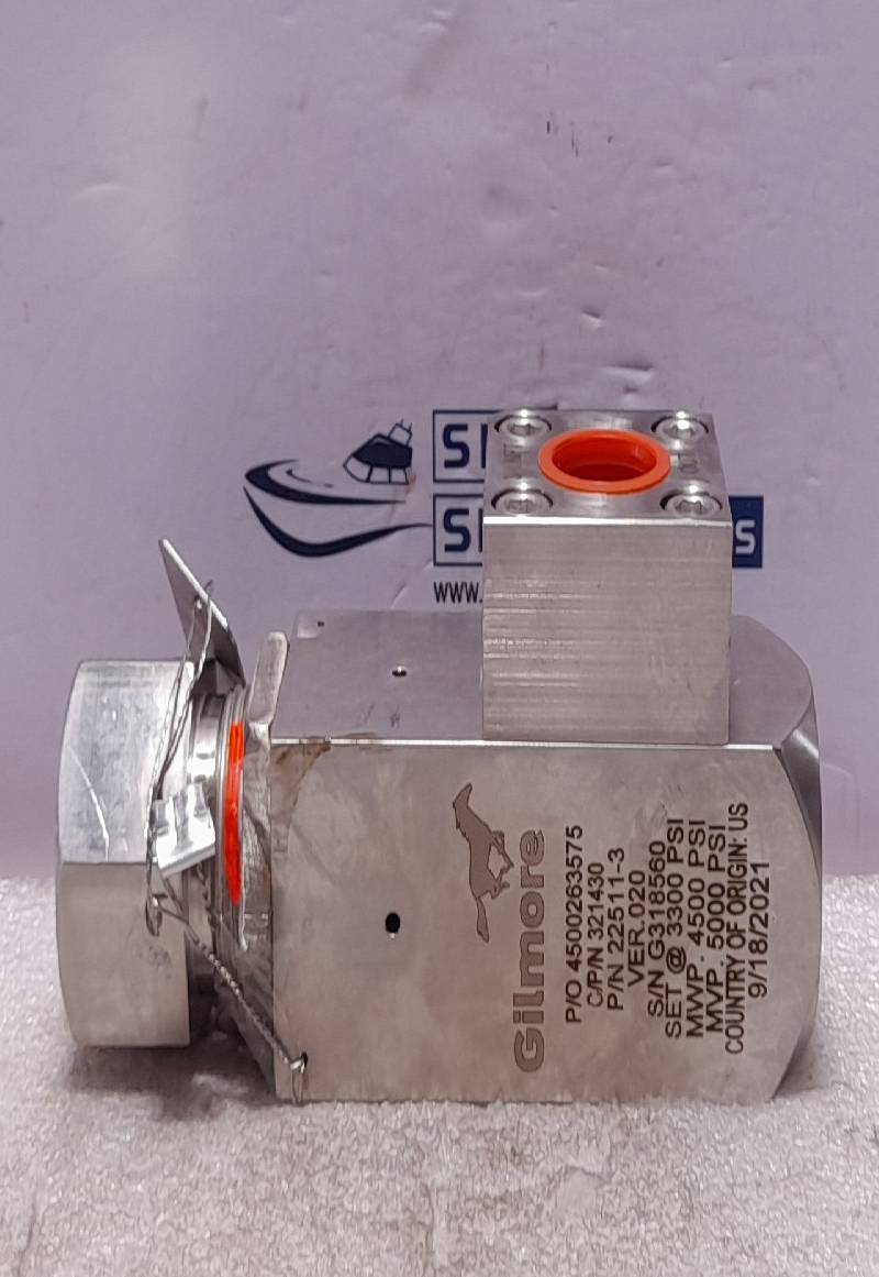 Gilmore 22511-3 Ver 020 Relief Valve MAWP 4500PSI MVP 5000 PSI Set @ 3300PSI