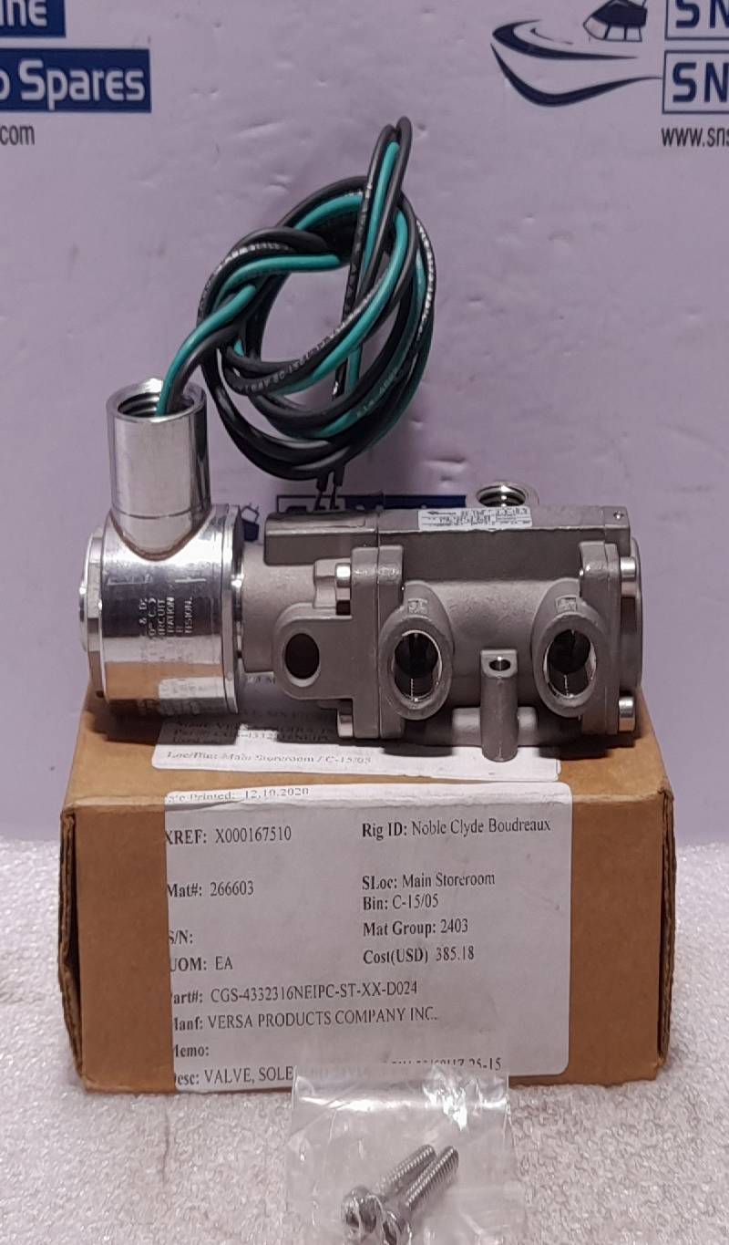 Versa CGS-4332-316-NE1-PC-ST-XX-D024 Four Way Valve 24VDC 7.2W