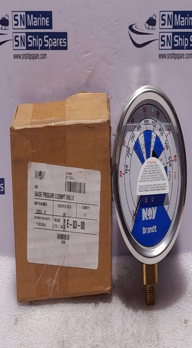 NOV Brandt 29K Pressure Gauge 0.250In NPT K 29 0-550 kPa 0-80 PSI