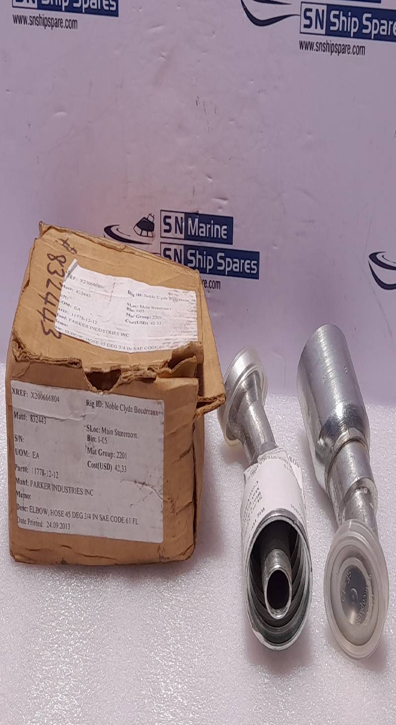 Parker 11778-12-12 Hose Elbow 45 Deg ¾ In