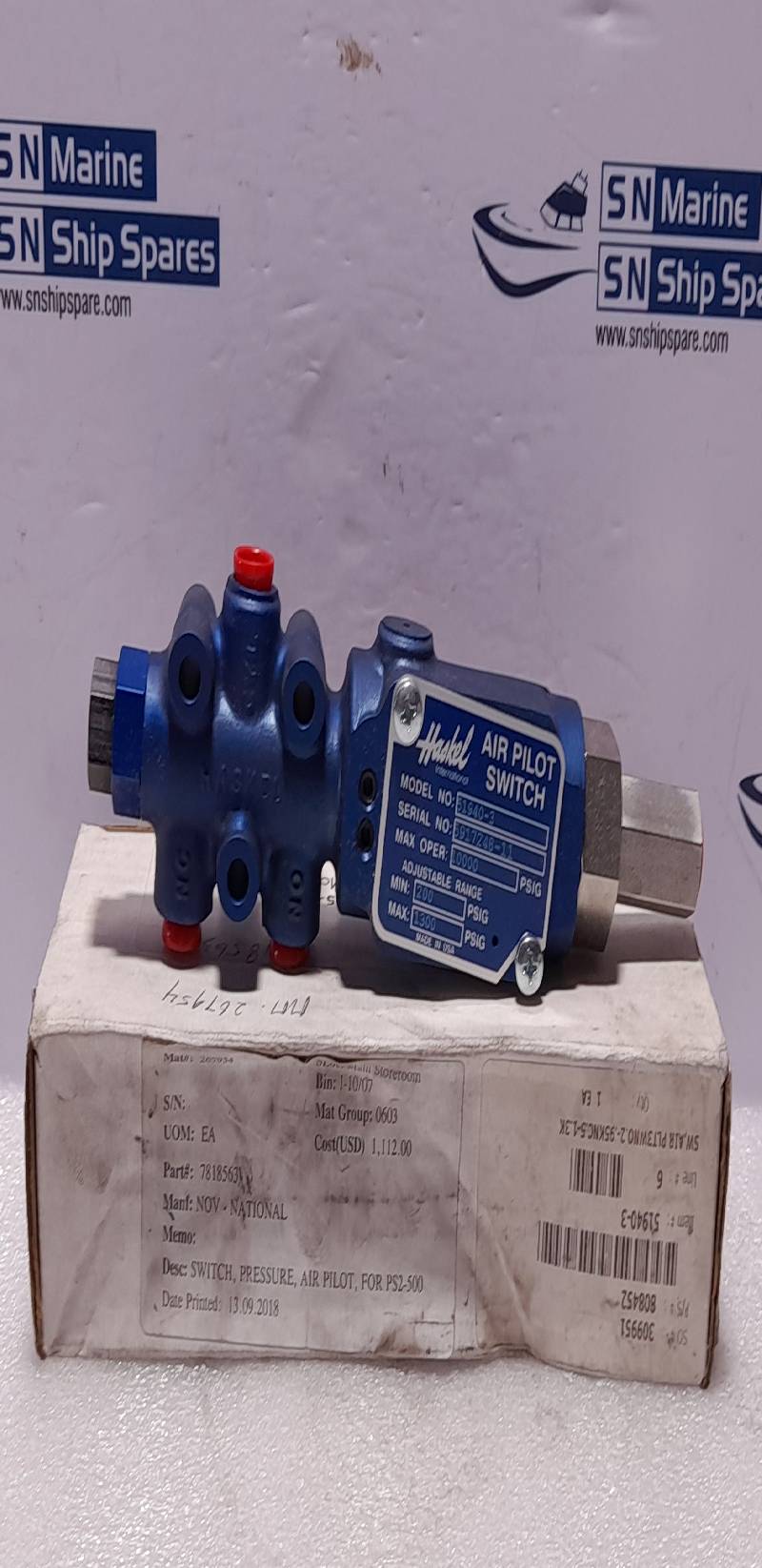 Haskel 51940-3 Air Pilot Switch NOV 7818563 Air Pilot Pressure Switch MOP 10000 PSIG