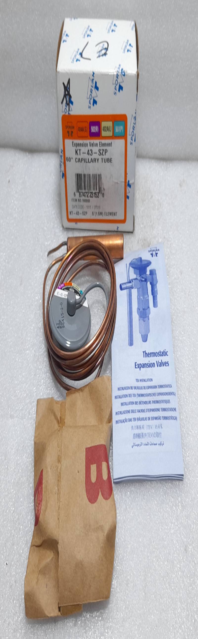 Sporlan KT-43-SZP Expansion Valve Element 180060 60” Capillary Tube 5’ 1.5m Element