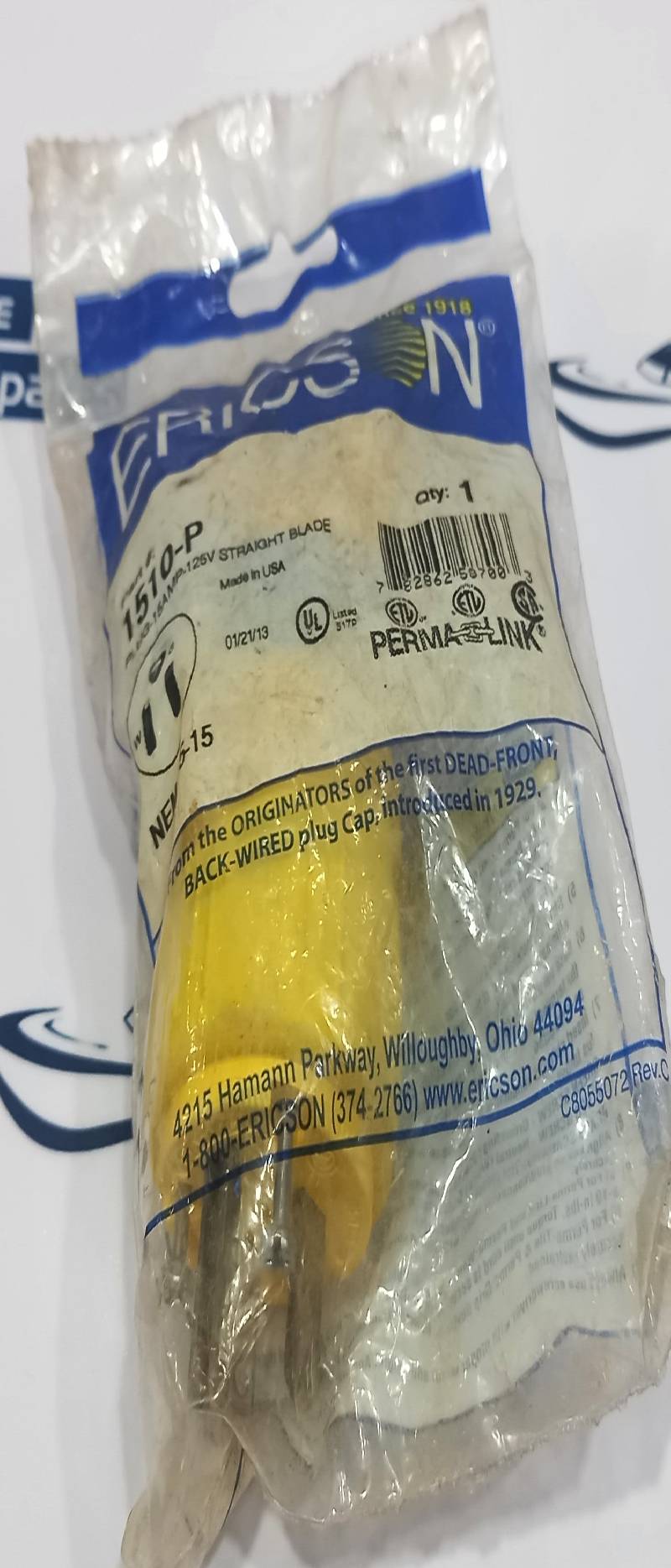 Ericson 1510-P Plug 15AMP-125V Straight Blade