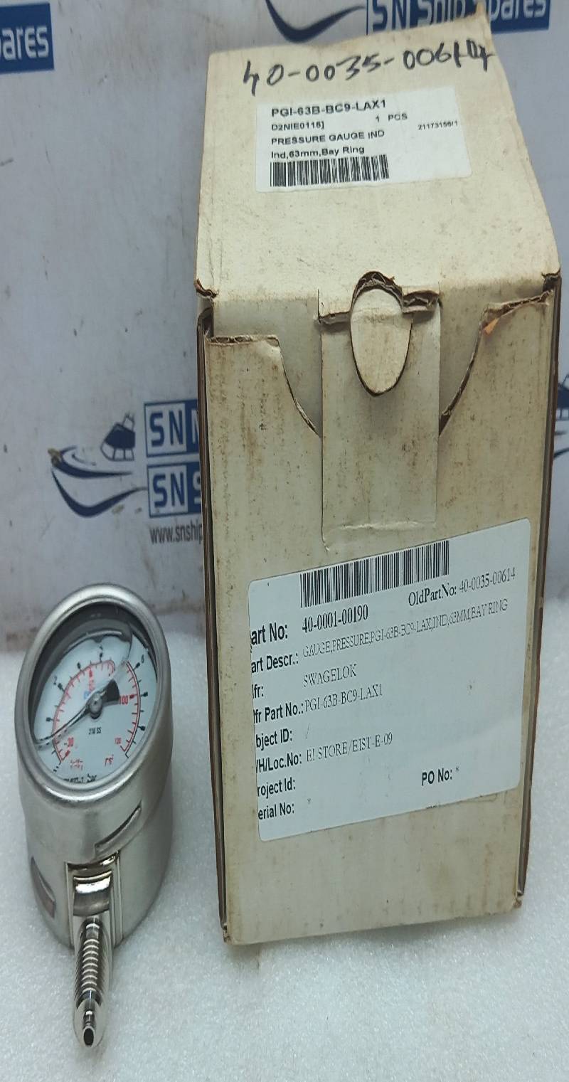 Swagelok PGI-63B-BC9-LAX1 Pressure Gauge IND 63mm, Bay Ring 0-9Bar