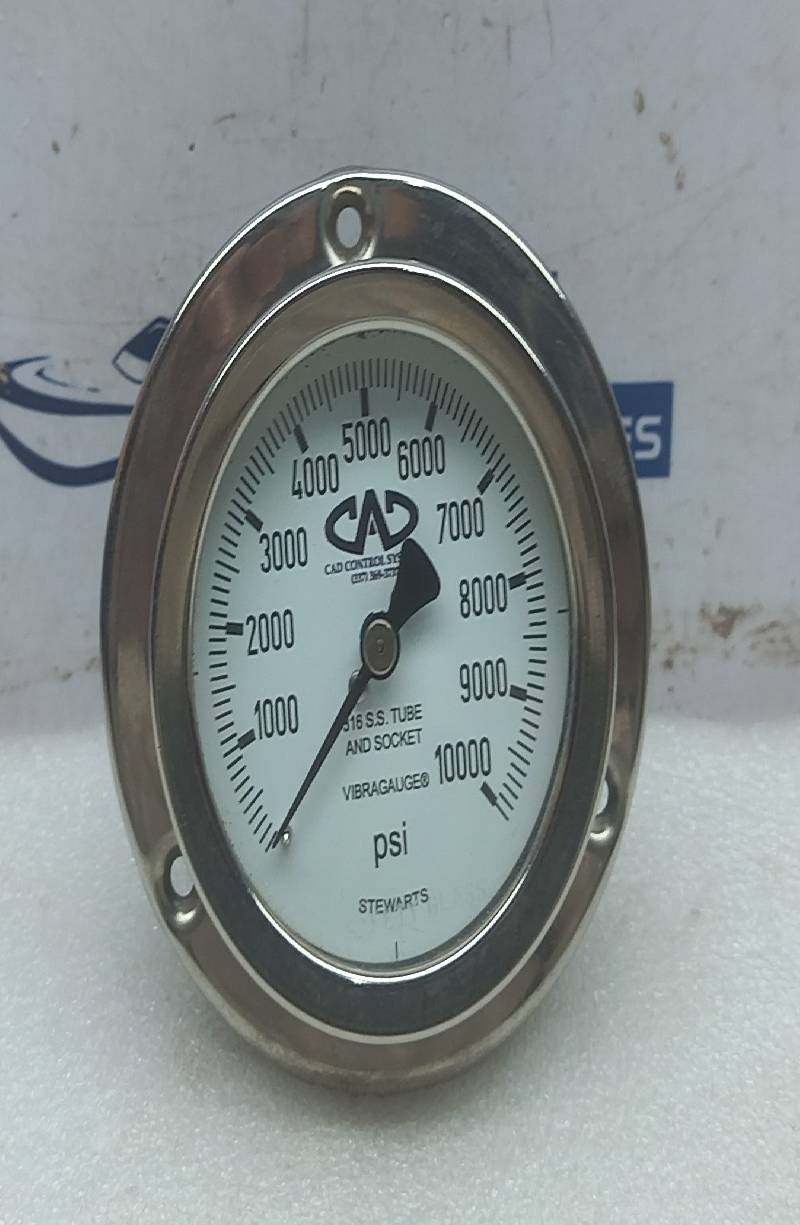 Stewarts 0-10000 PSI Pressure Gauge 316 S.S. Tube and Socket Vibragauge