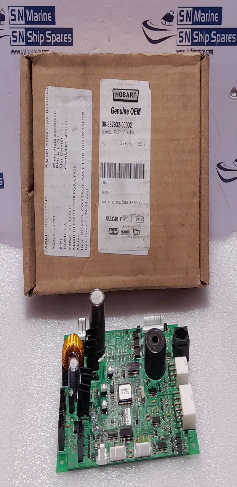 Hobart 00-892932 Control Board Assy for Dishwasher 00-892932-00002