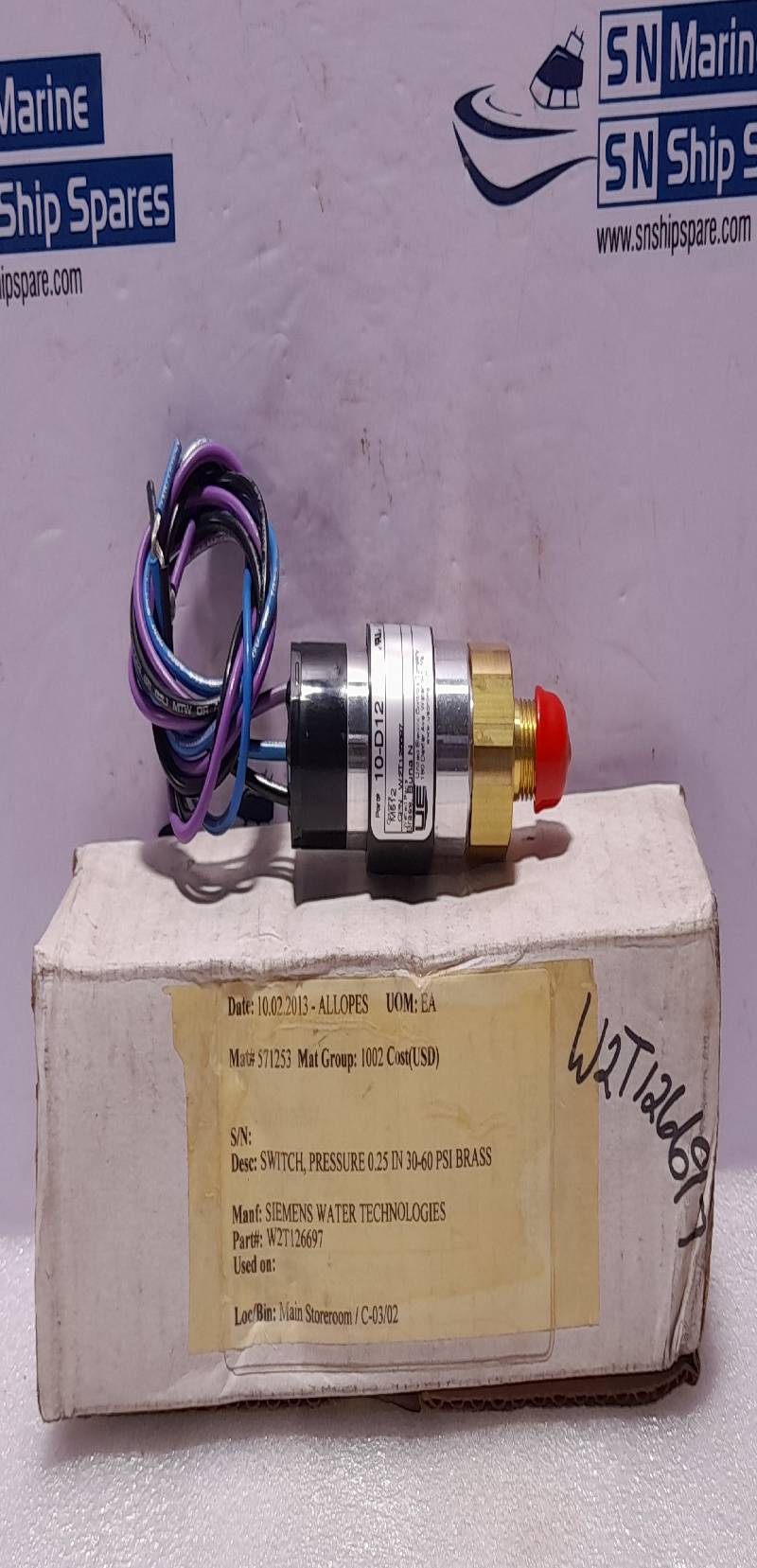 Siemens W2T126697 Pressure Switch 0.25 IN 30-60 PSI Brass