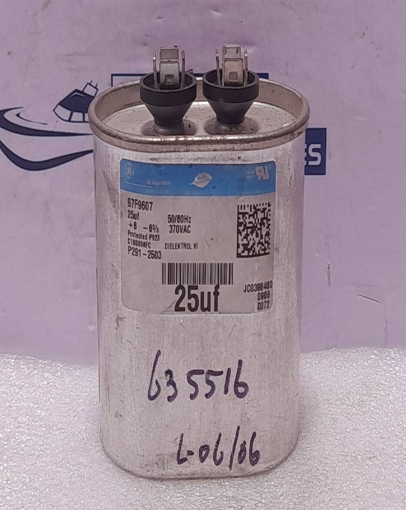 GE 25uf 97F9607 Run Capacitor Run 370VAC Oval P291-2503