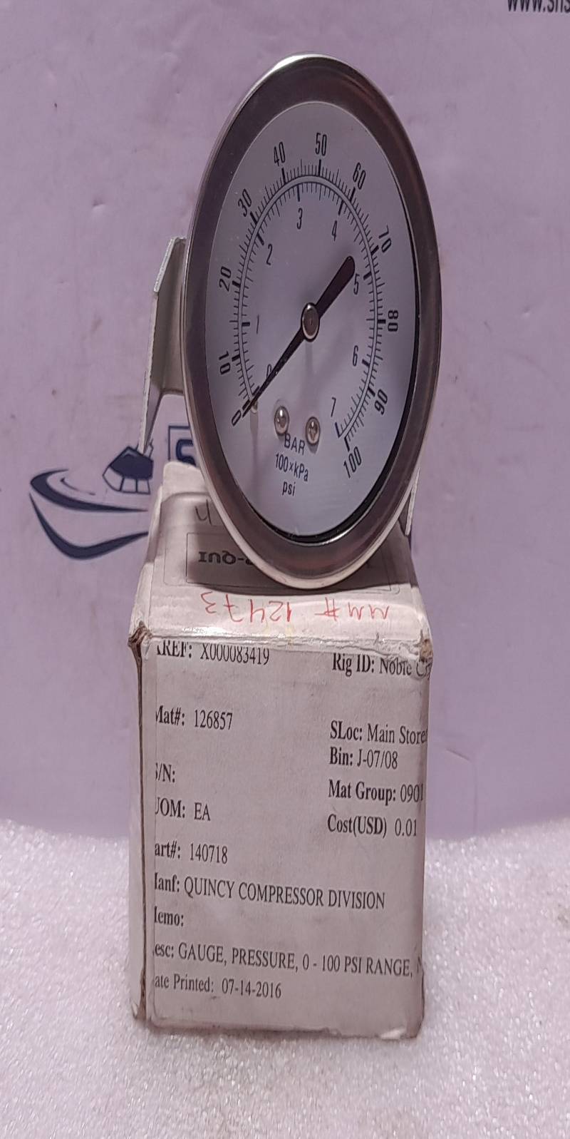 Quincy 128662-1-DP-QUI Pressure Gauge 0-100 PSI
