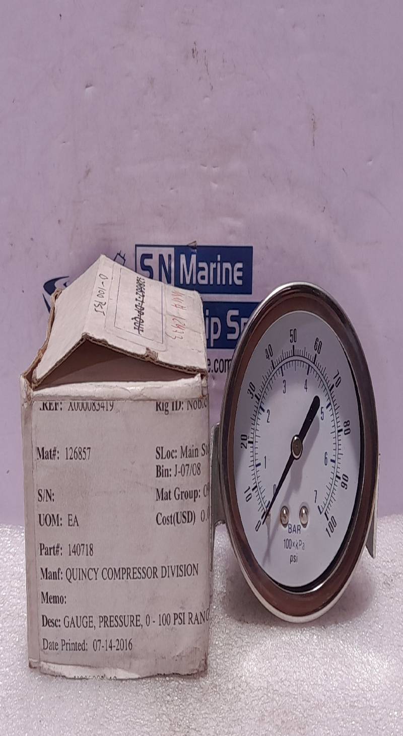Quincy Compressor 128662-1-DP-QUI Pressure Gauge 0-100PSI Range 140718