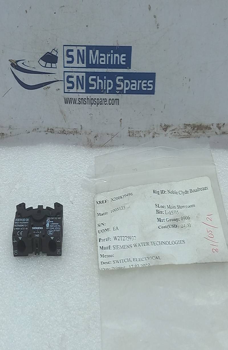 Siemens 3SB3400-0B Electrical Contact Switch Block W2T275937 2PCs In Lot