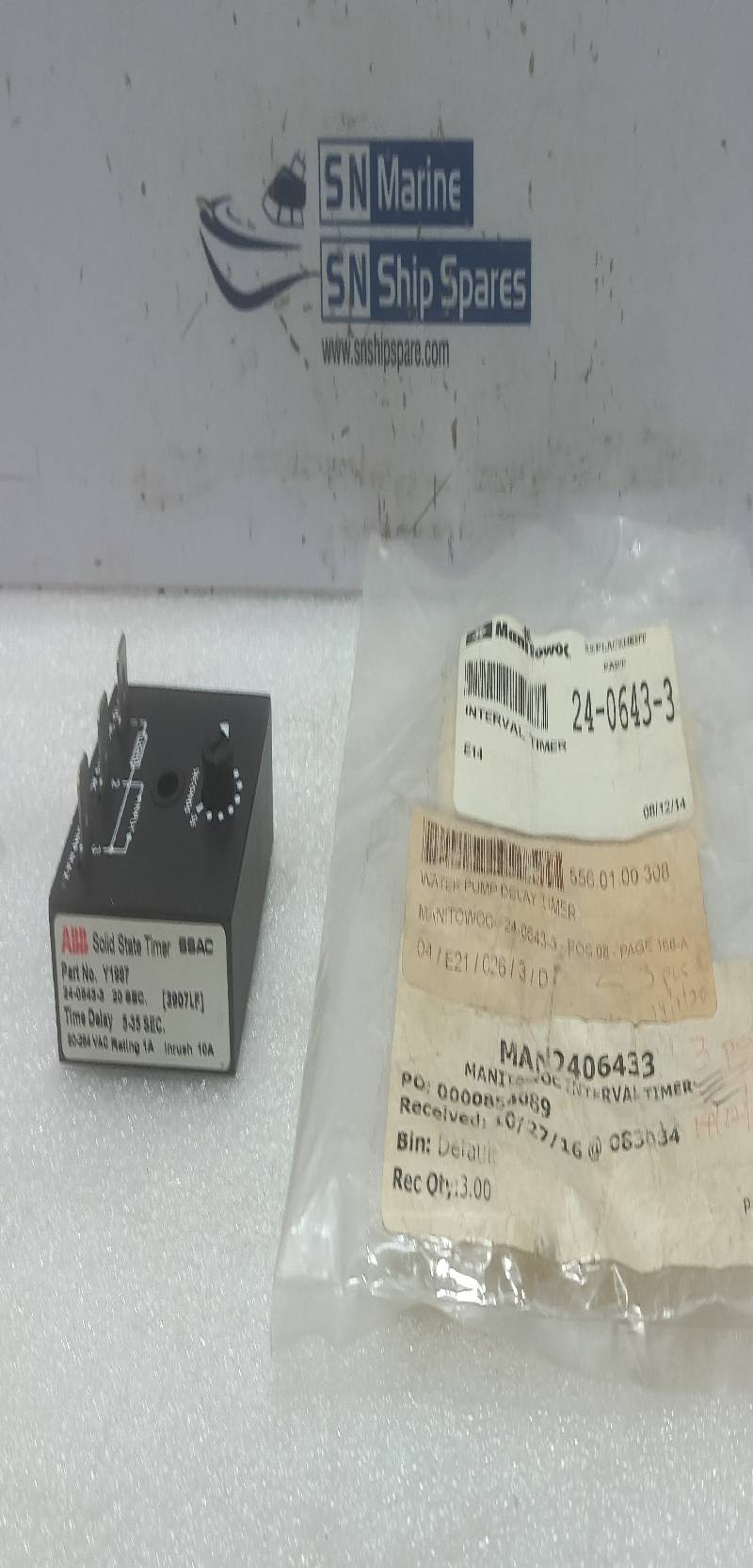ABB 24-0643-3 Solid State Timer Time Delay 5-35Sec 80-264 Vac Rating 1A Manitowoc 24-0643-3