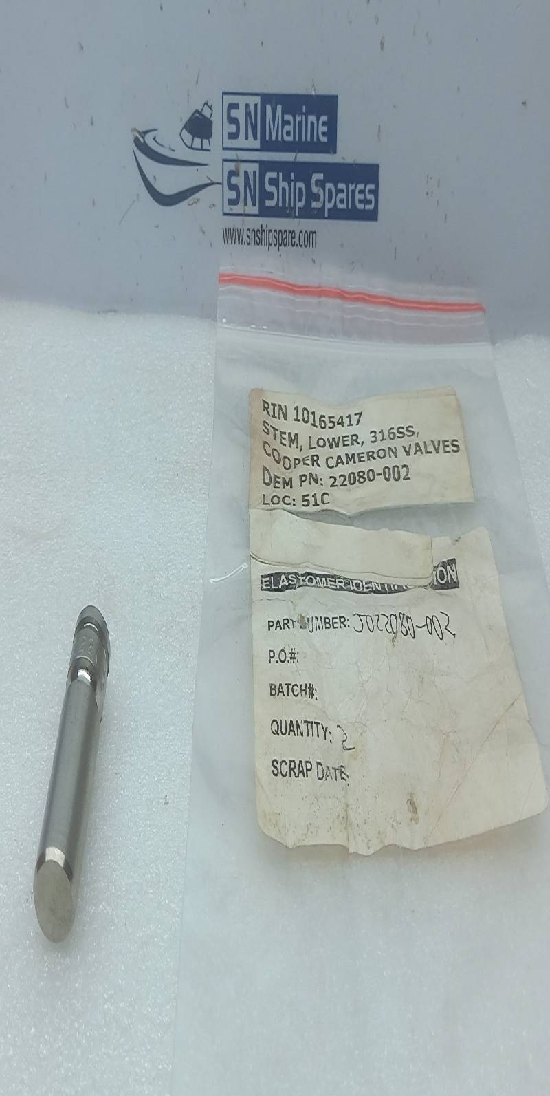 Cooper Cameron 22080-002 Lower Stem 316SS 2PCs In Lot