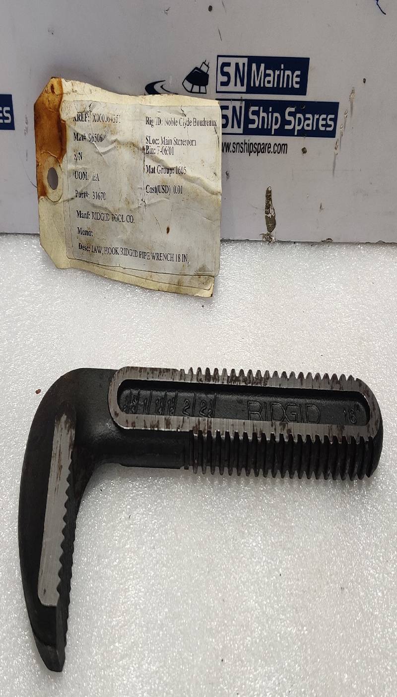 Ridgid Tools 31670 Jaw For 18” Pipe Wrench Hook