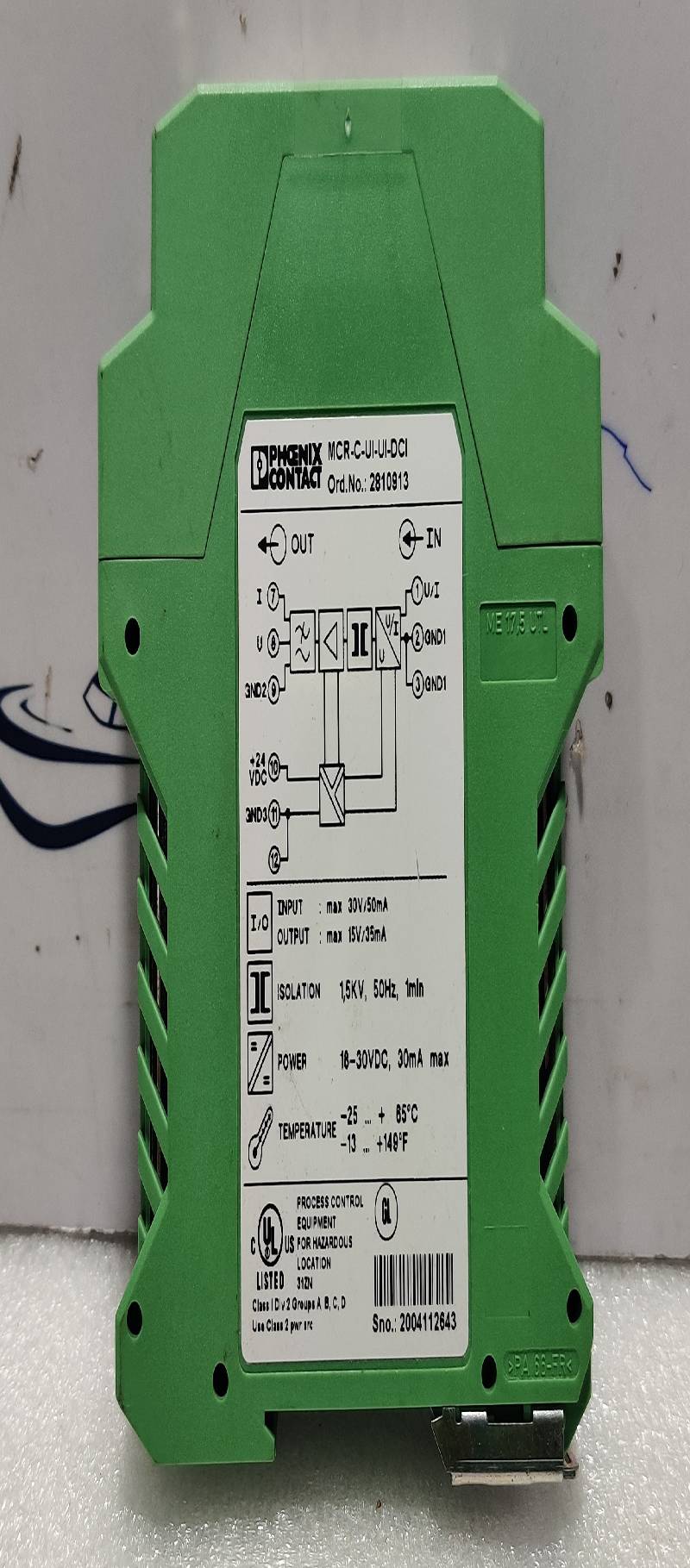 Phoenix Contact MCR-C-UI-UI-DCI Signal Conditioner 18-30Vdc, 30mA Max 2810913
