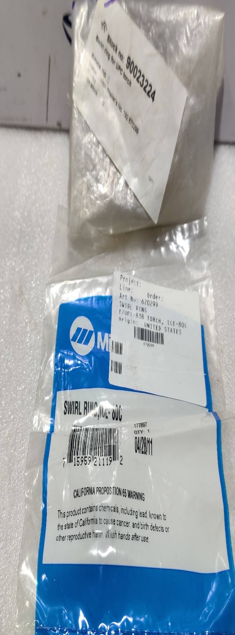 Miller 177897 Swirl Ring ICE-80C Unitor 192 670299 Swirl Ring For UPC Torch