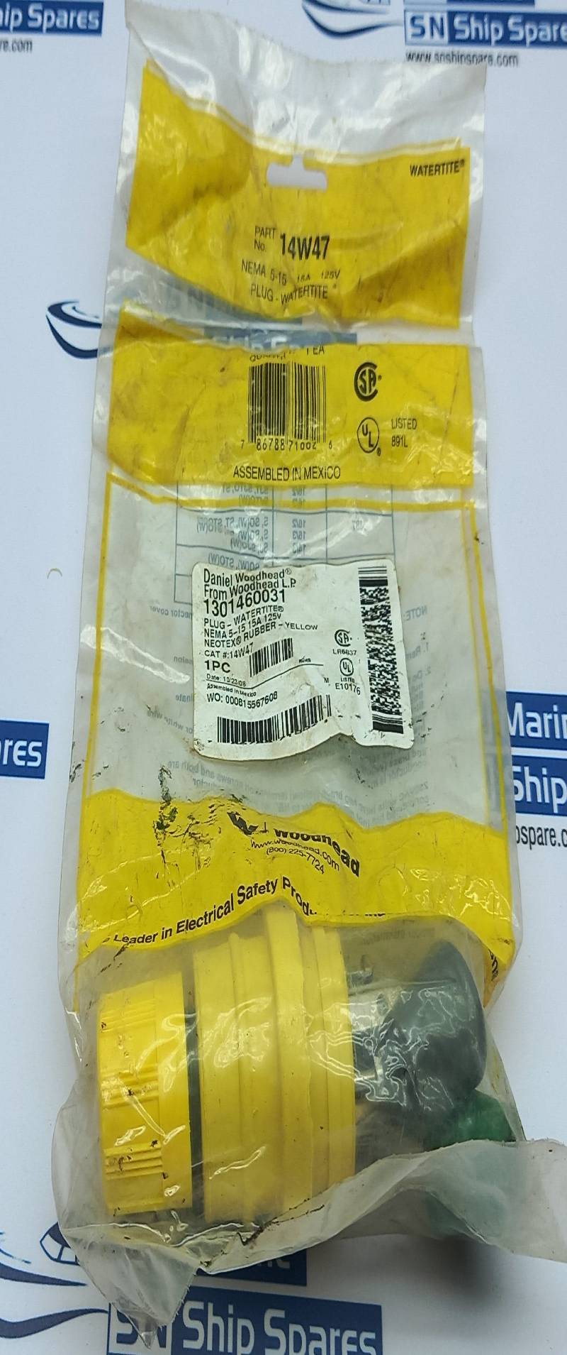 Woodhead 130146003 Yellow Rubber Plug NEMA-5-15 15A 125V