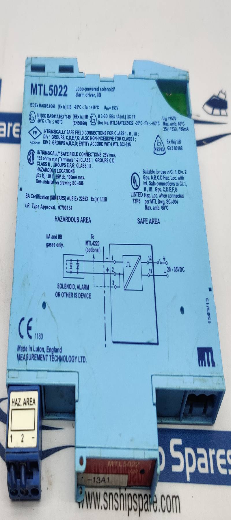 MTL MTL5022 Loop-Powered Solenoid Alarm 250V 60C 25V 133Ω 188Ma