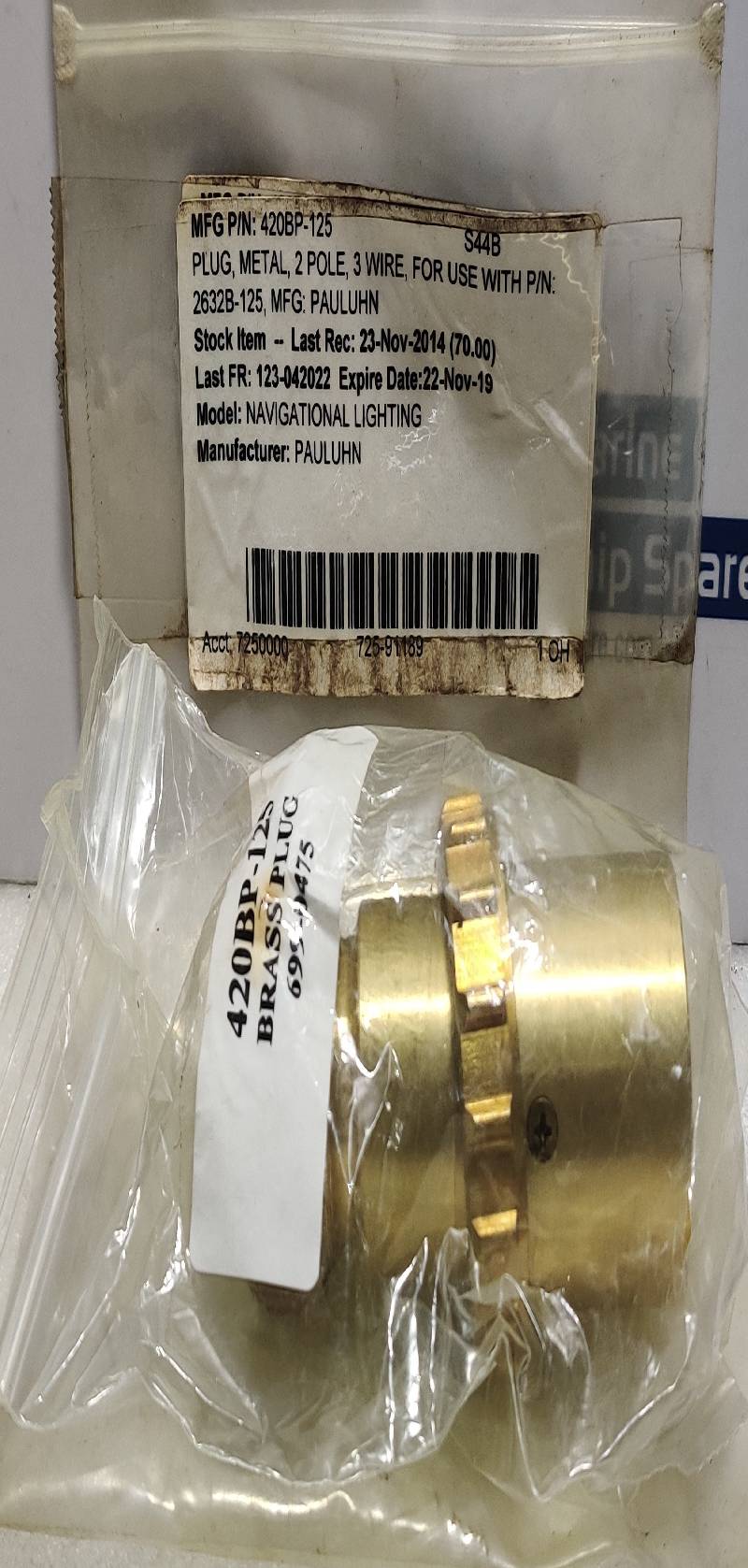 Pauluhn 420BP-125 Metal Plug 2Pole 3Wire Navigational Lighting 2632B-125