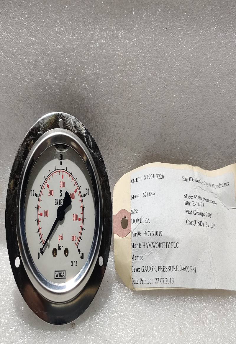 Wika 0-600Psi 0-40Bar Pressure Gauge Hamworthy HCY31019